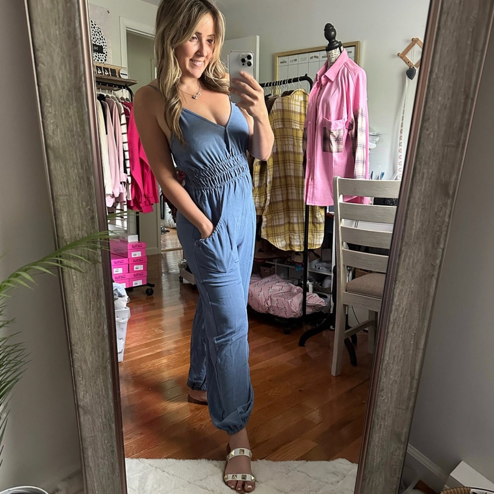 Can’t Keep Up Blue Pocketed Jumpsuit